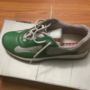 Prada Men's Green and Silver Sneakers